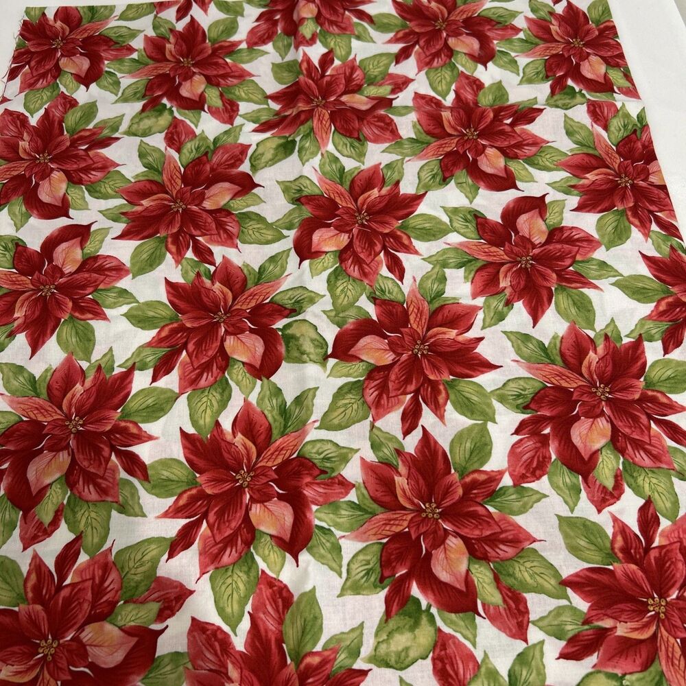 Maywood Songbird Christmas Pez Costa Poinsettia Cotton Quilting Fabric 1 Yd X 44